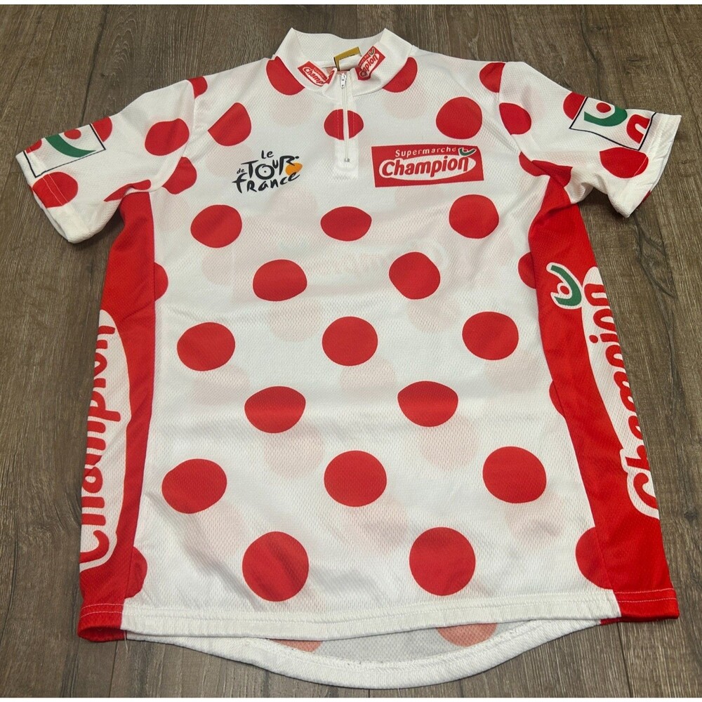 Le Tour de France Polka Dot Cycling Jersey Size Medium 1/4 Zip Champion